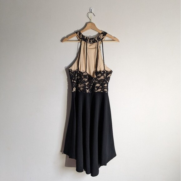 B. Smart Black Lace Halter Open Back High Low Midi Dress - Picture 2 of 7